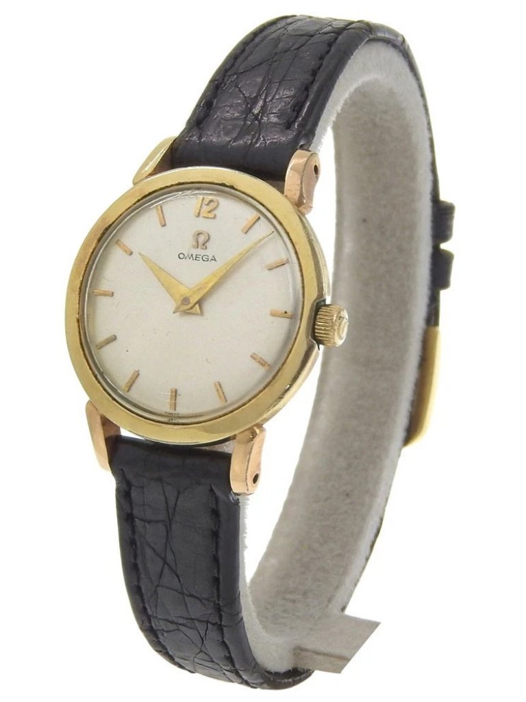 Omega Watches Cal244 Antique Silverdial Plated GoldLeather Hand Winding